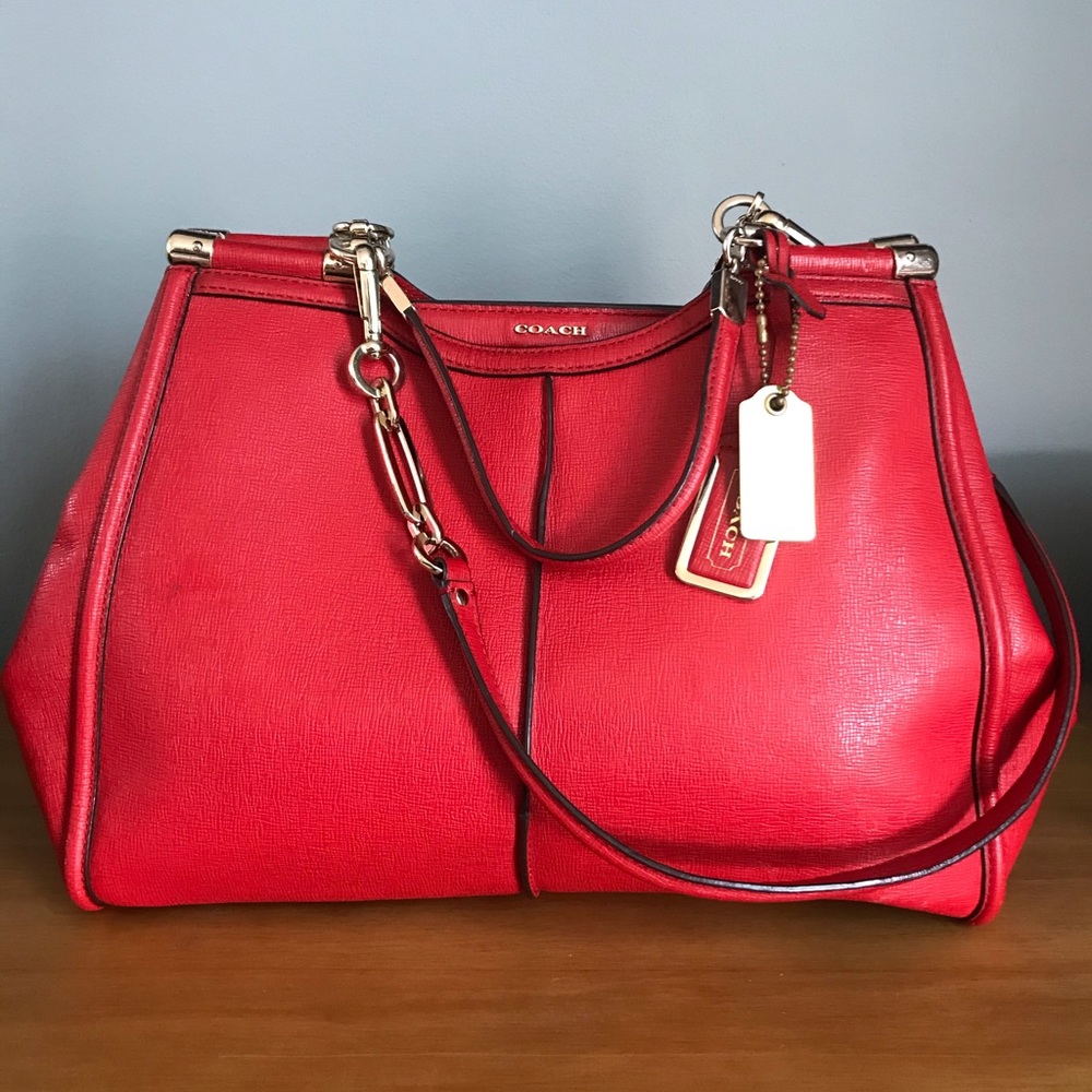 COACH MADISON TEXTURED LEATHER CAROLINE SATCHEL 25245  VERMILLION RED